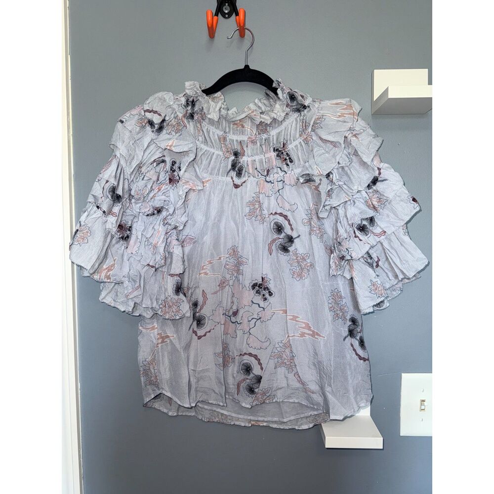Magali Pascal · Anthropologie Silk/Cotton Blend Floral Ruffle Shirt | Size Large